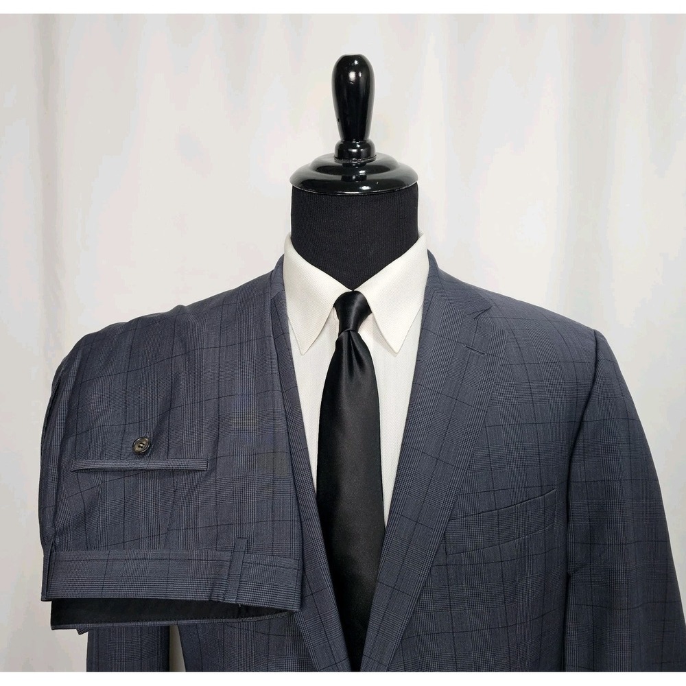 Hugo Boss Suit Paolini1 Movio1 46L 38x31 100% Wool Glen Plaid Check Made In USA